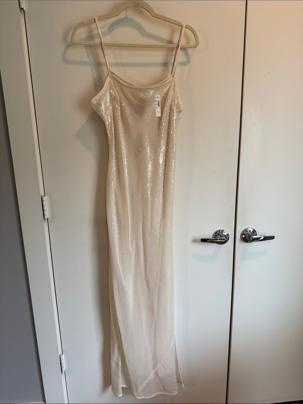 Madewell Cream Sequin Maxi Slip Dress
